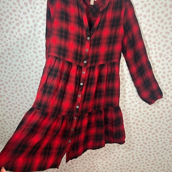 Knox Rose Small Red Black Boho Dress Tunic Buffalo Plaid Festive Christmas Cabin - Picture 7 of 10